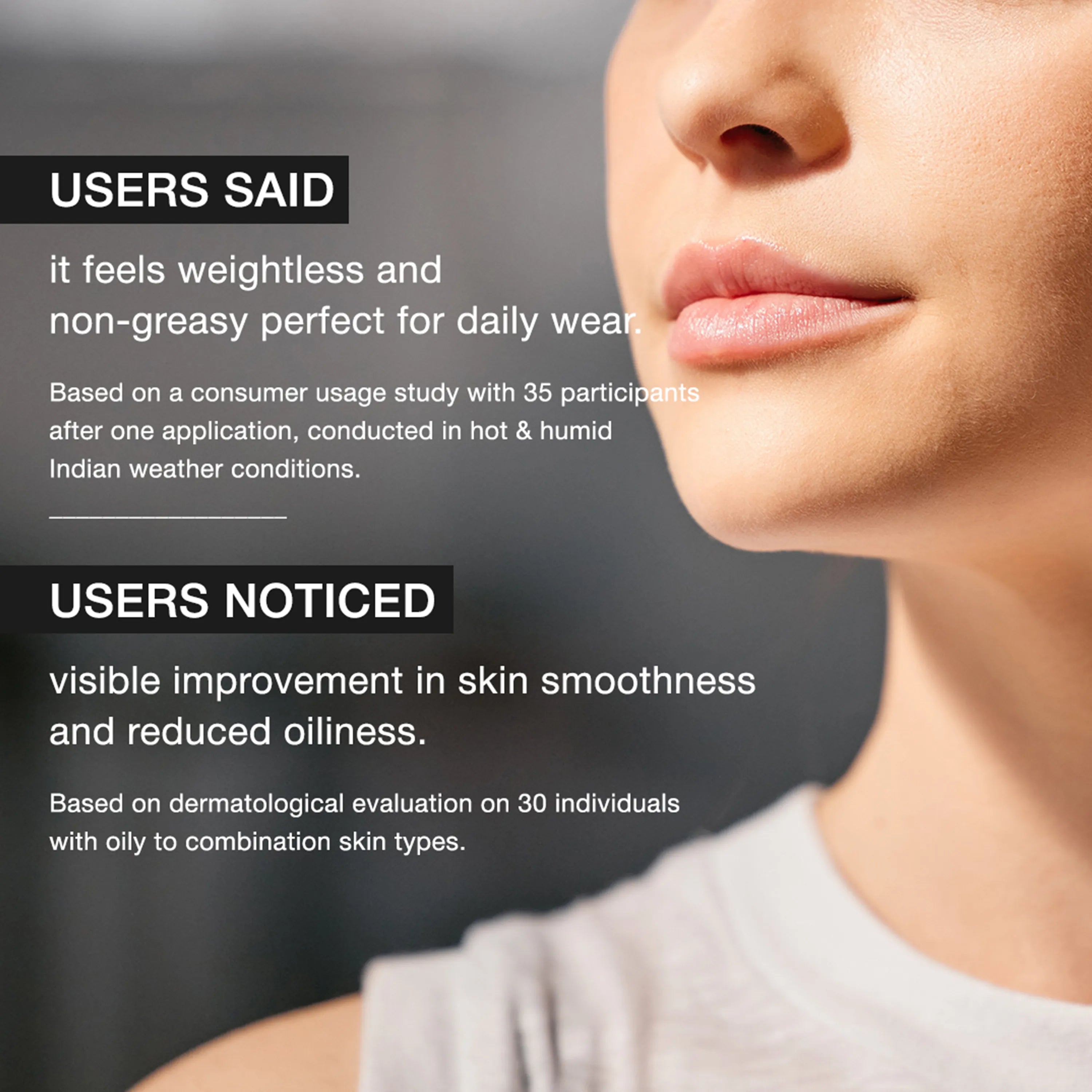 Woman with glowing skin using non-greasy matte finish sunscreen for sensitive skin